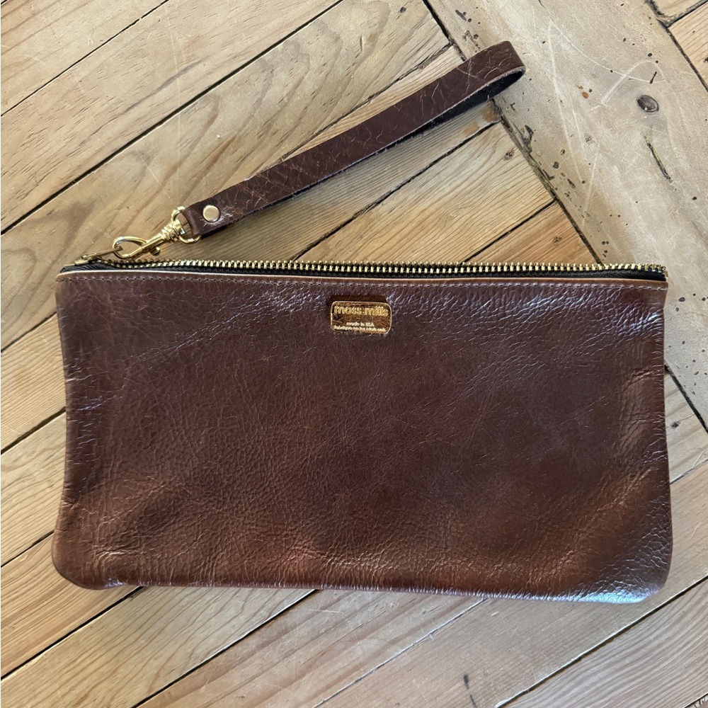 Moss Mills for Anthropologie Ox Blood Leather Wristlet Clutch Retail $58